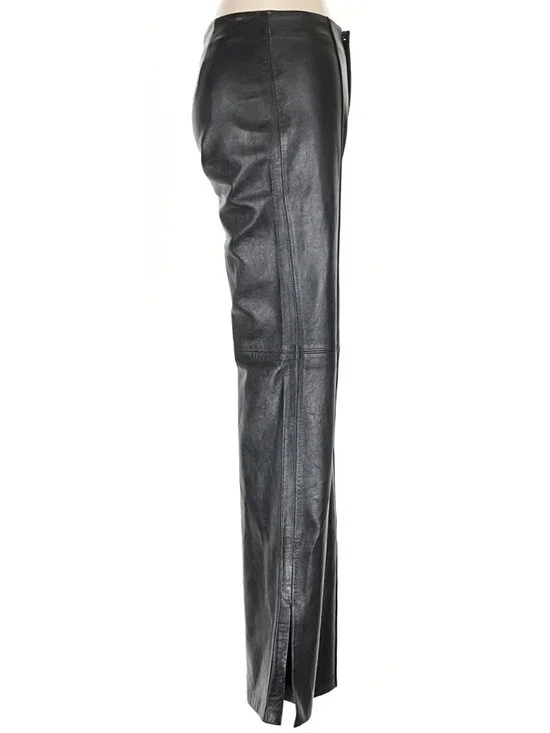💋CHIC & STYLISH!💋100% Genuine Leather High Waist Slit Hem Flare Pants in Black - Picture 8 of 16